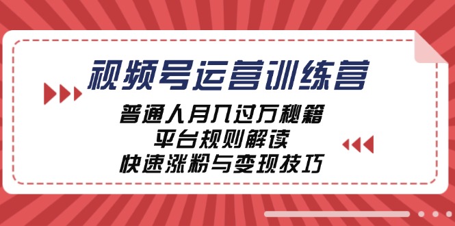 视频号运营训练营：普通人月入过万秘籍，平台规则解读，快速涨粉与变现-失落博客